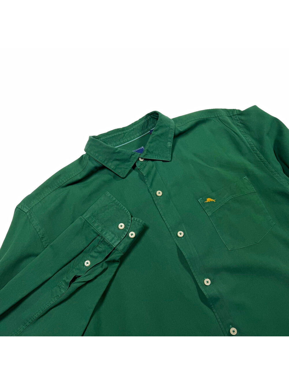 Tommy Bahama Men’s XL Green Solid Long Sleeve Cotton Silk Woven Button-Up